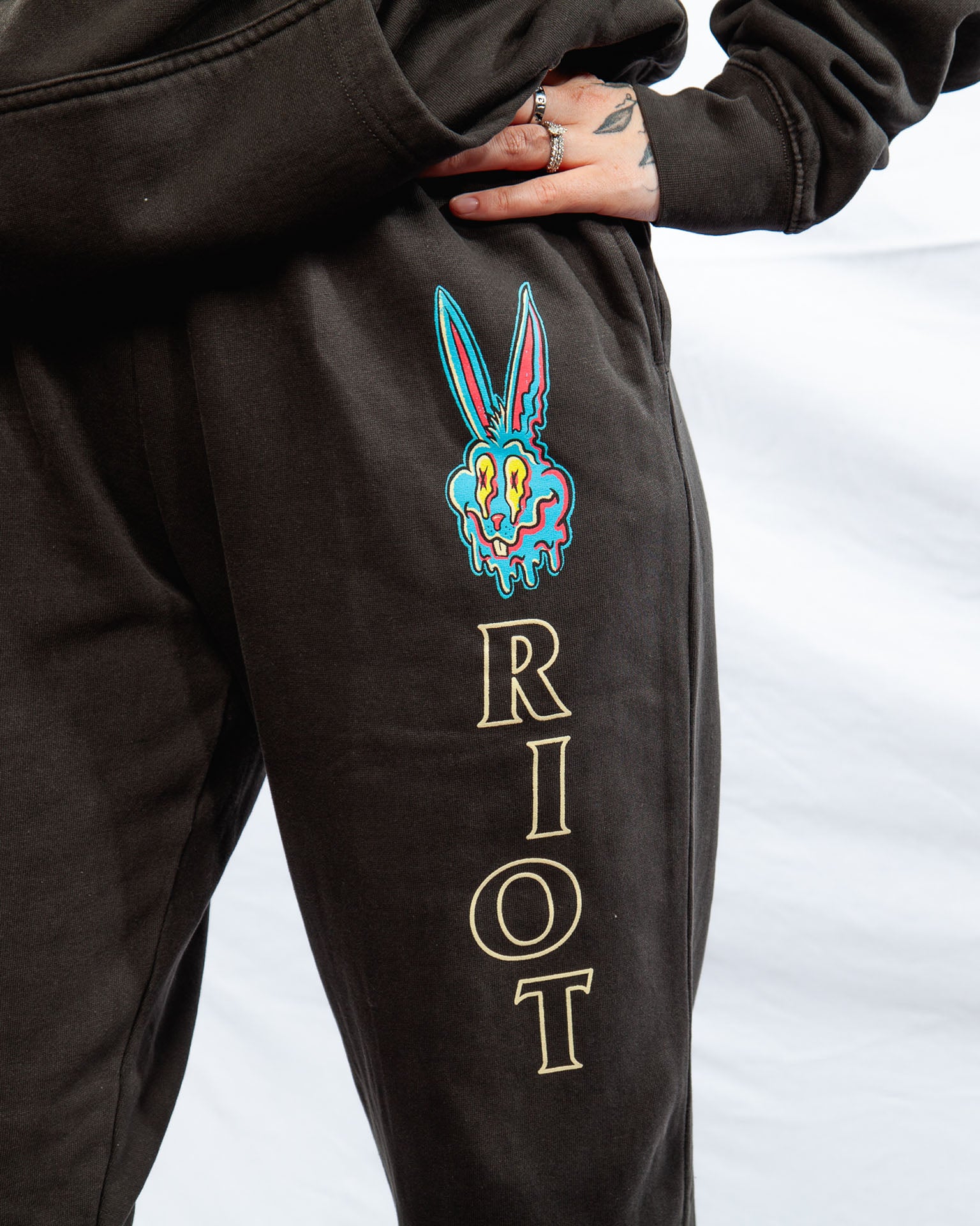 Riot Melted Bunny Black Sweatpants