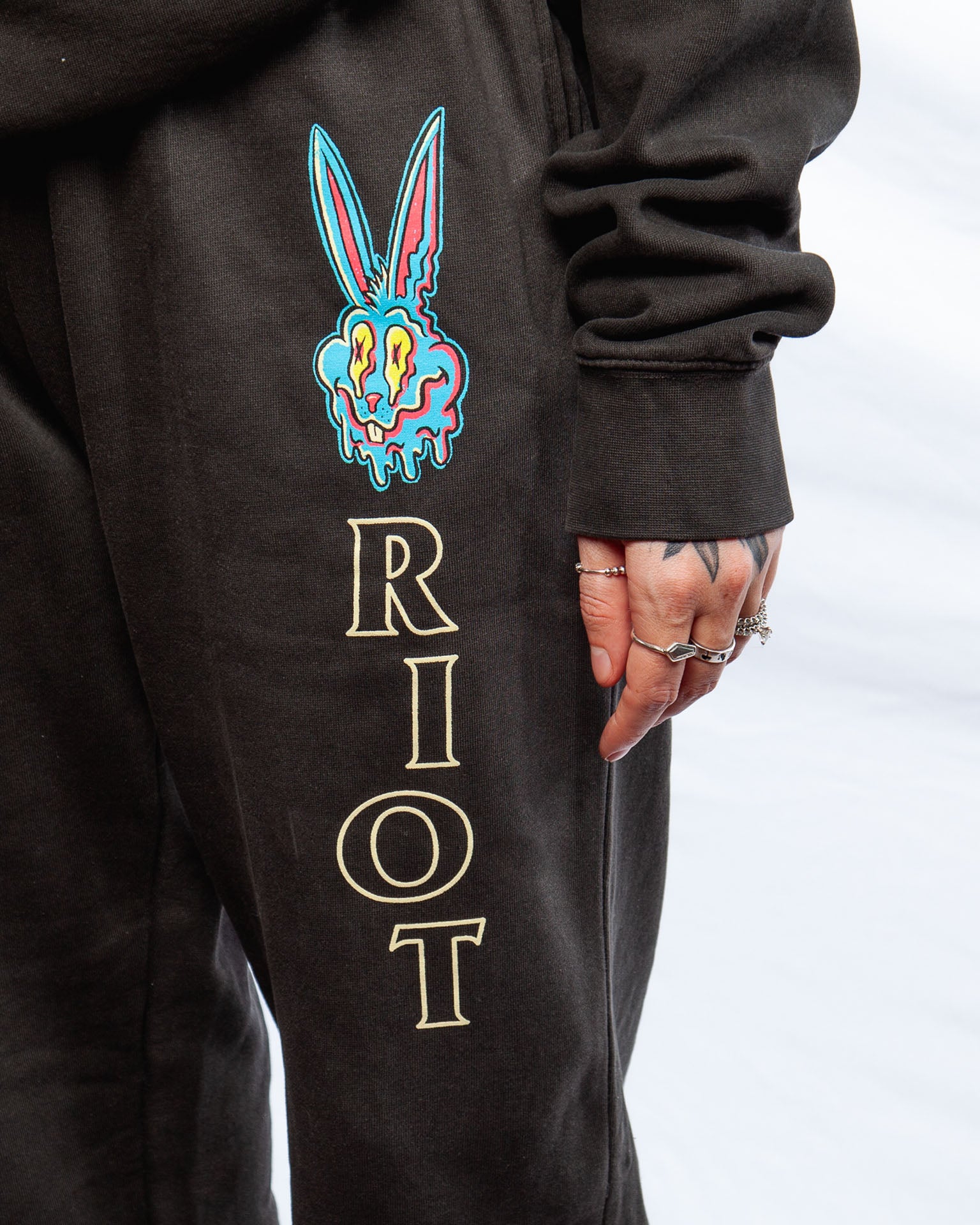 Riot Melted Bunny Black Sweatpants